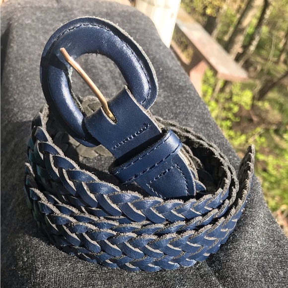 Navy woven leather BELT - size M/L - Picture 1 of 4